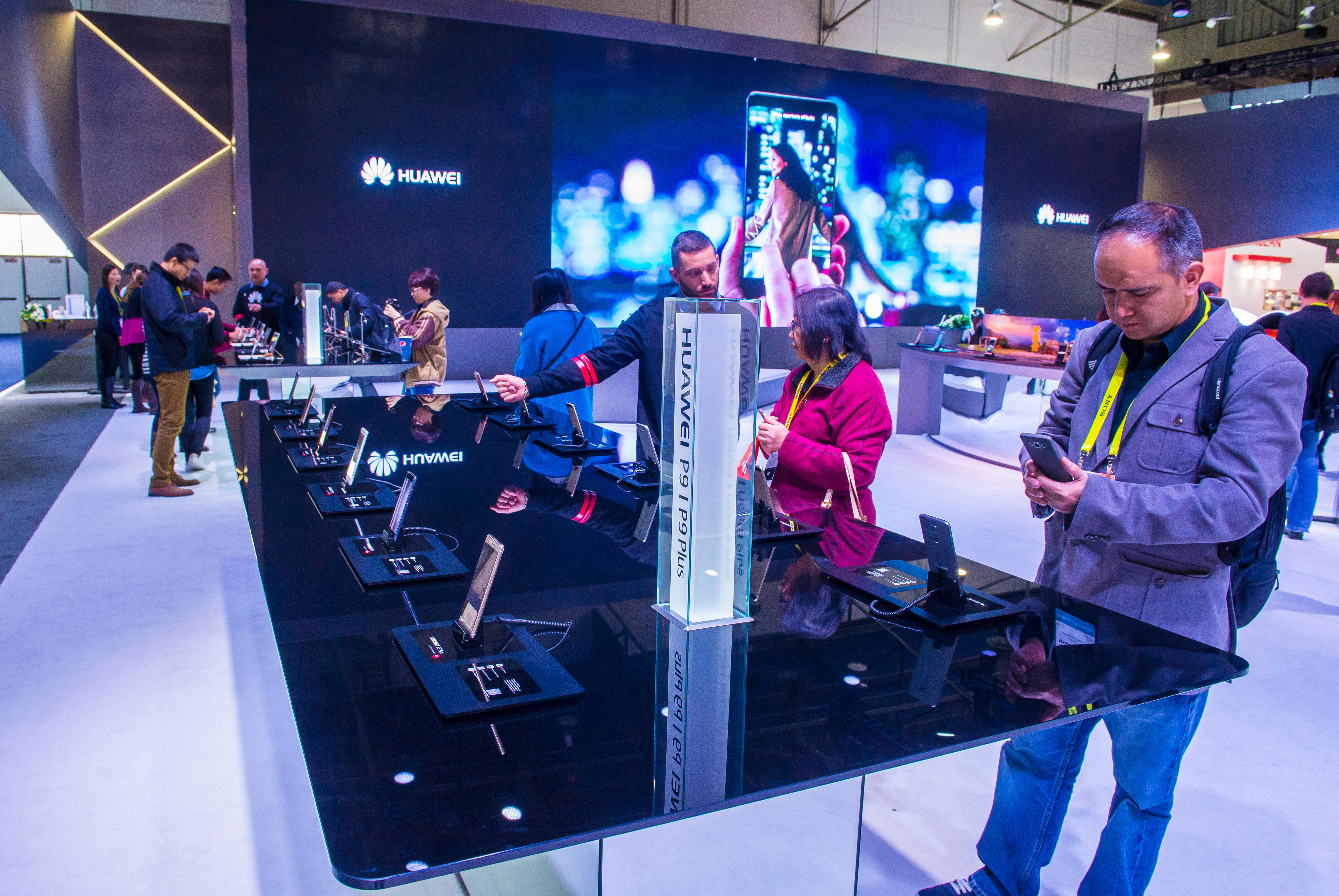 LAS VEGAS - JAN 08 : The Huawei booth at the CES show held in Las Vegas on January 08 2017 , CES is the world's leading consumer-electronics show.