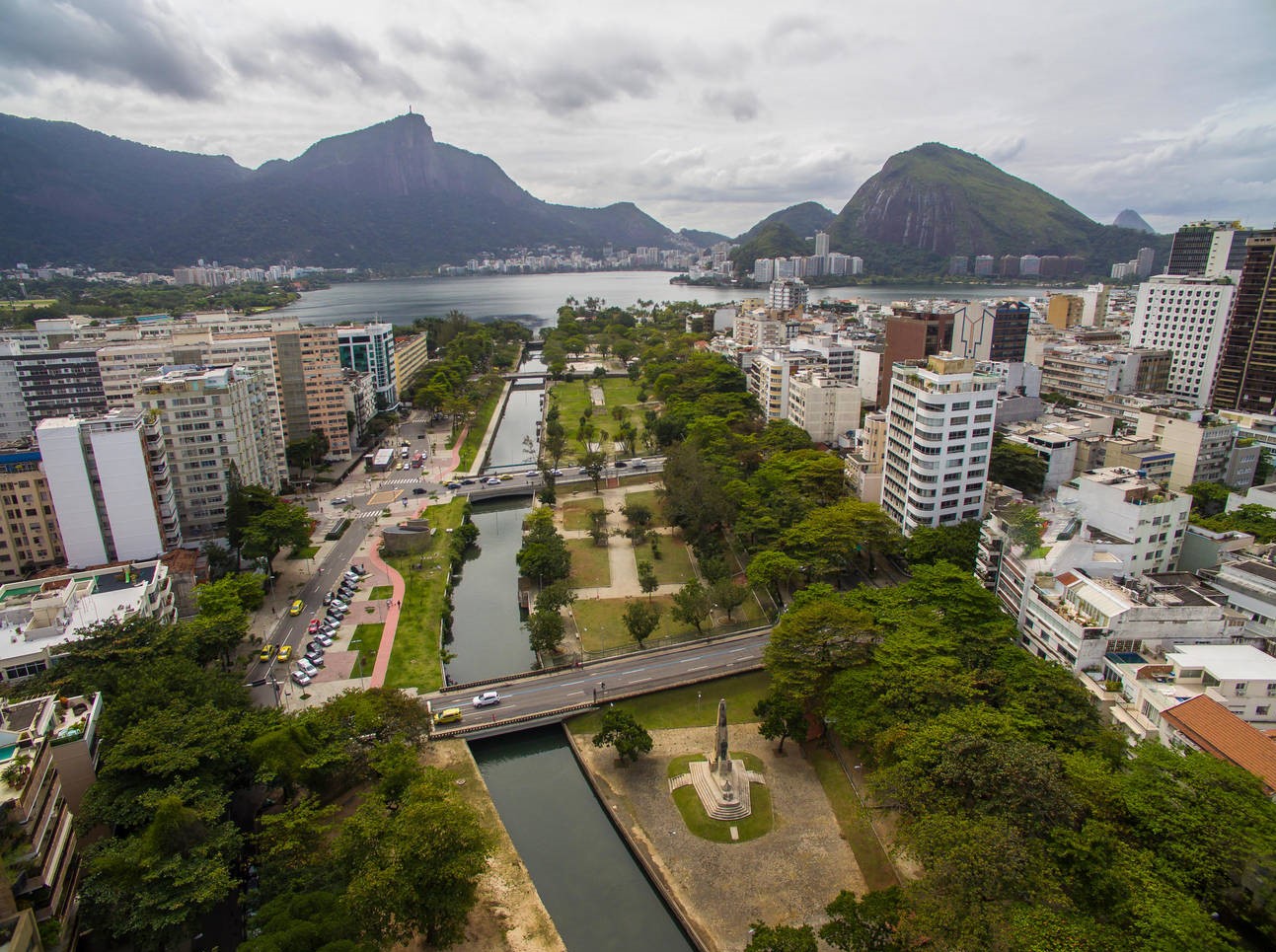 Aerial view of Ipanema district (right) and Leblon in overcast day - The set of squares known as the Garden of Allah (or Allah's Garden)