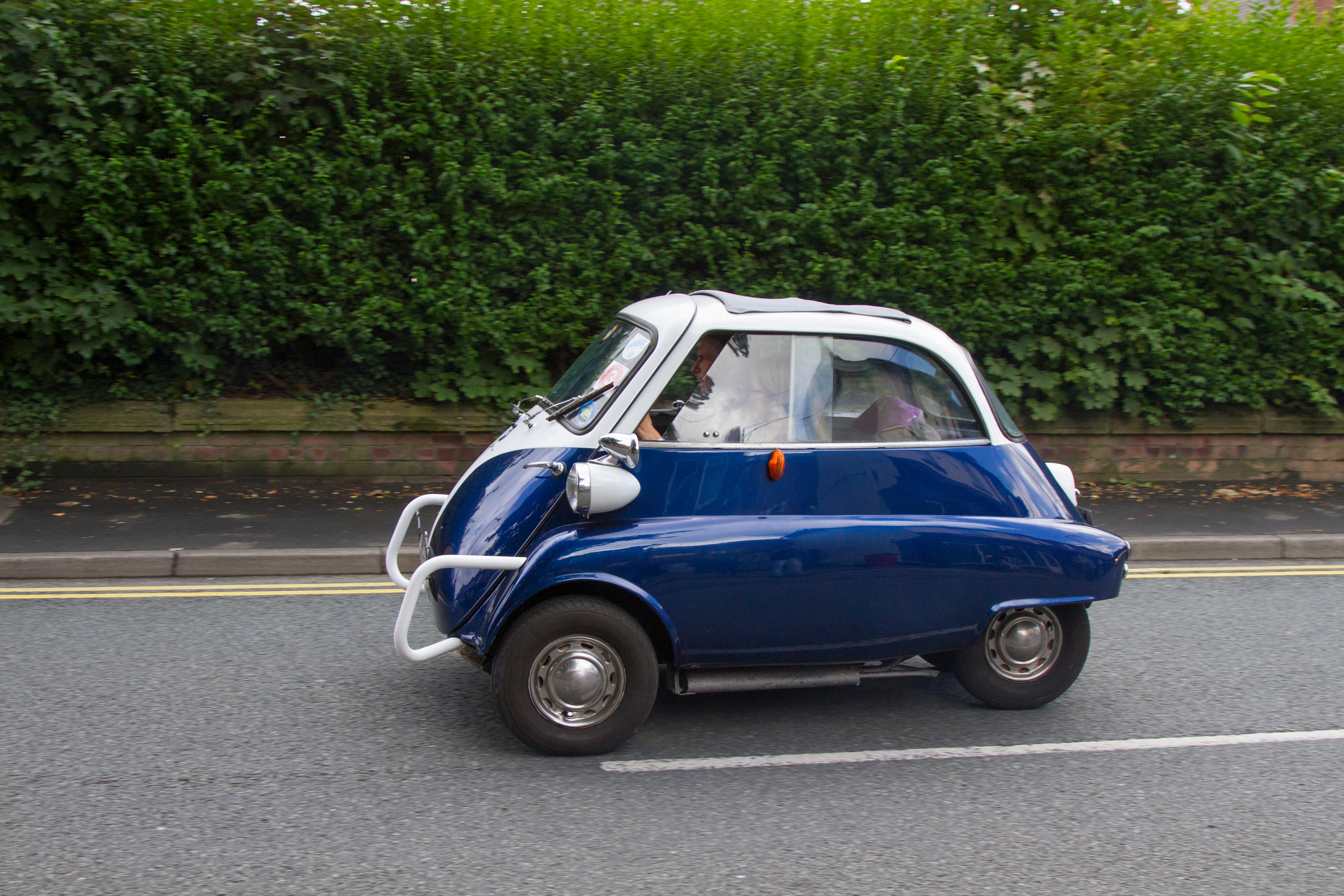 BMW Isetta at Ormskirk MotorFest with microcars classics and bubble cars in the historic town centre, in Lancashire, UK The Isetta is an Italian-designed microcar built under license in a number of different countries, including Argentina, Spain, Belgium,