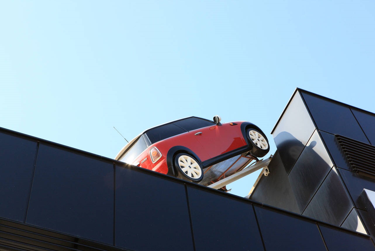 Mini on the roof of car dealer in Athens Greece