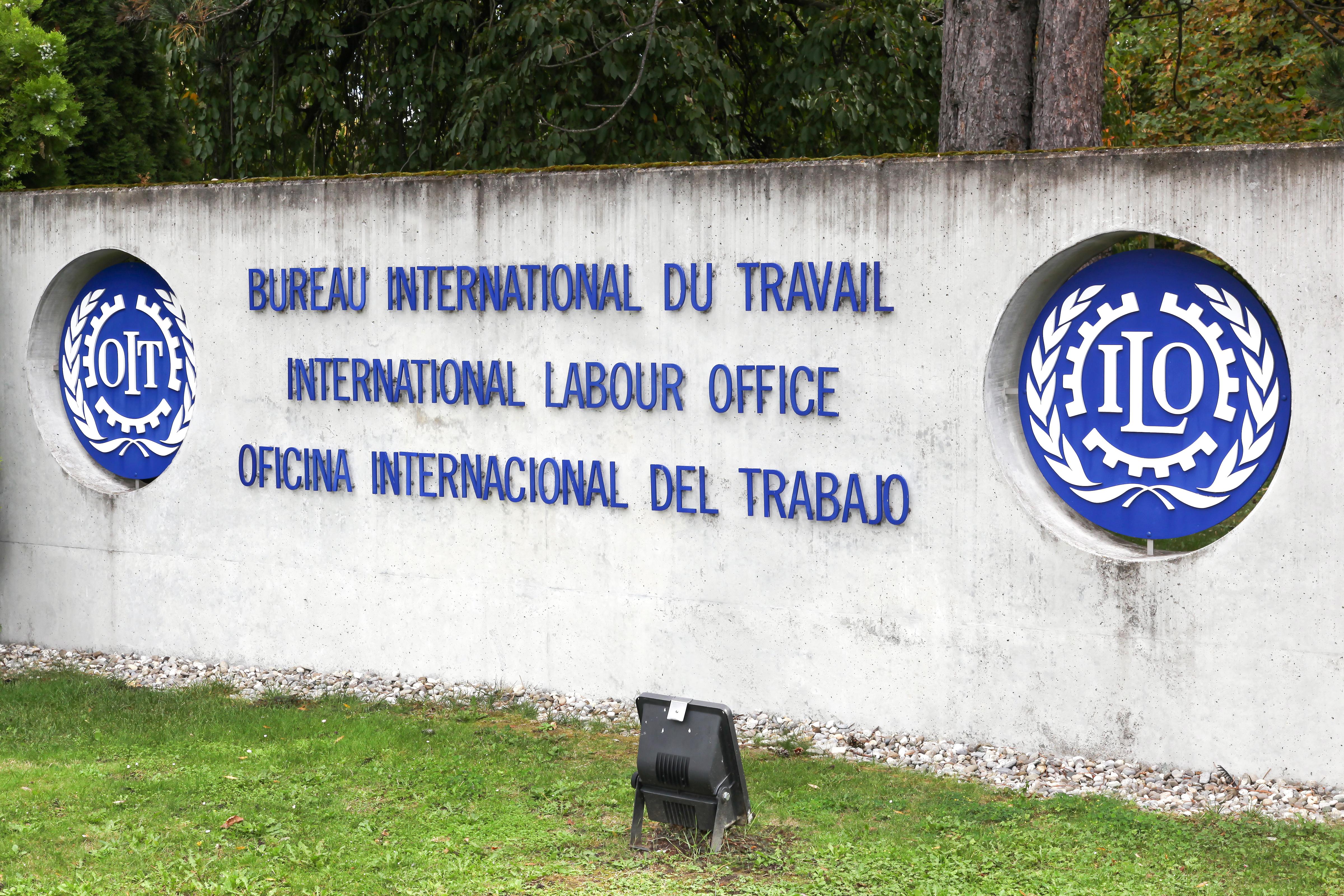 Geneva, Switzerland - October 1, 2017: International labour office logo on a wall.