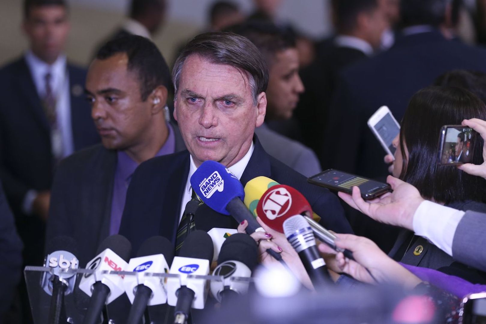 Brazil,President Jair Bolsonaro talks to reporters about controversy involving deaths and disappearances during military dictatorship.
