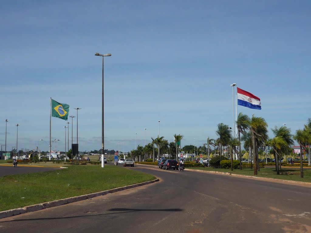 The border between Ponta Porã in Brazil and Pedro Juán Caballero in Paraguay.