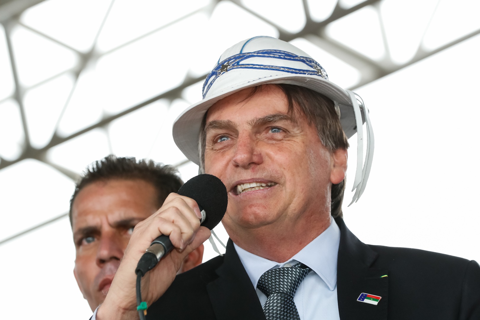 Brazil,Brazil's President Jair Bolsonaro wearing a typical Northeastern hat last week during an inauguration in the state of Bahia.