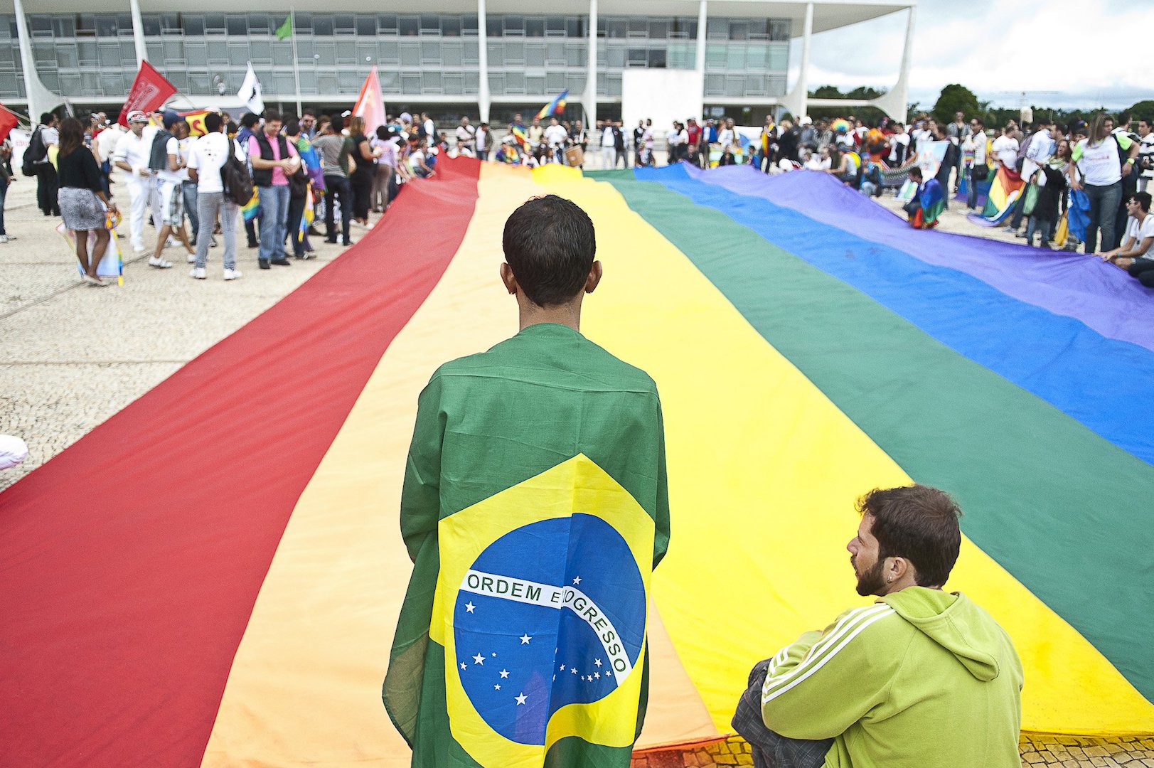 Brazil,LGBTQ+ community celebrates in Brasilia the criminalization of homophobia by Brazil's Supreme Court.
