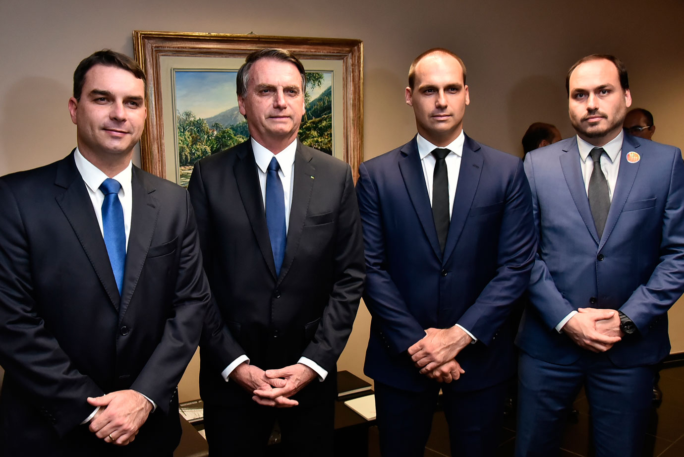 The Bolsonaro clan, from left to right: Senator Flávio Bolsonaro, President Jair Bolsonaro, Deputy Eduardo Bolsonaro, and City Councilman Carlos Bolsonaro.
