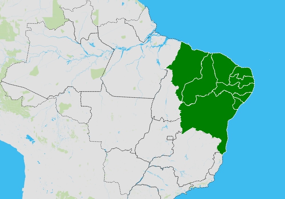 The Brazilian Northeast region in green.