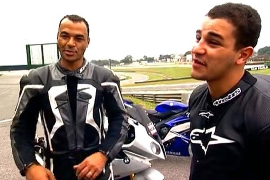 Cafu and his son Danilo on a motorcycle ride together. 
