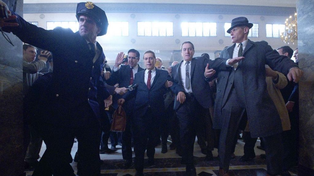 Clocking at three and a half hours, “The Irishman” is a film with a lot of story. Exceptionally strong and engaging performances by DeNiro, Pesce, and Pacino propel the narrative by revealing the inner working. (Photo internet reproduction)