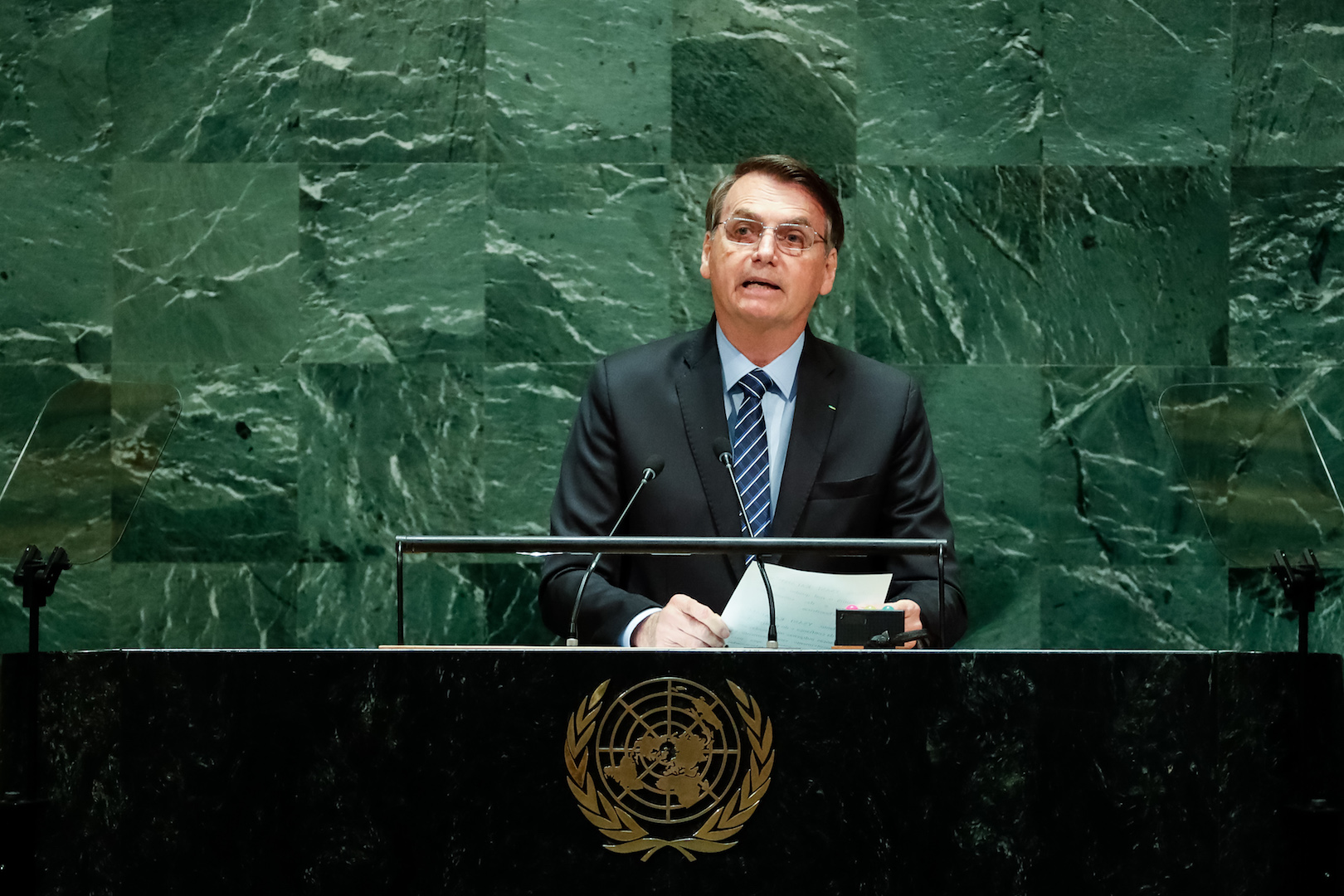 Brazil, Brazil's President, Jair Bolsonaro, speaks at the United Nation's General Assembly meeting