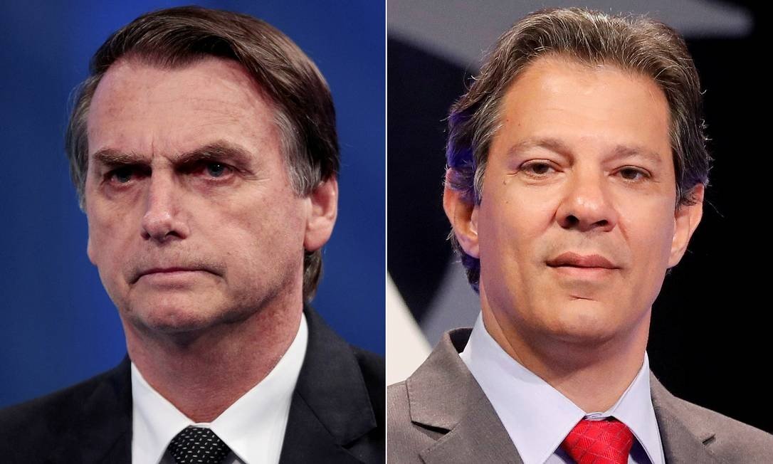 Brazilian President Jair Bolsonaro (right); PT's candidate Fernando Haddad (left).