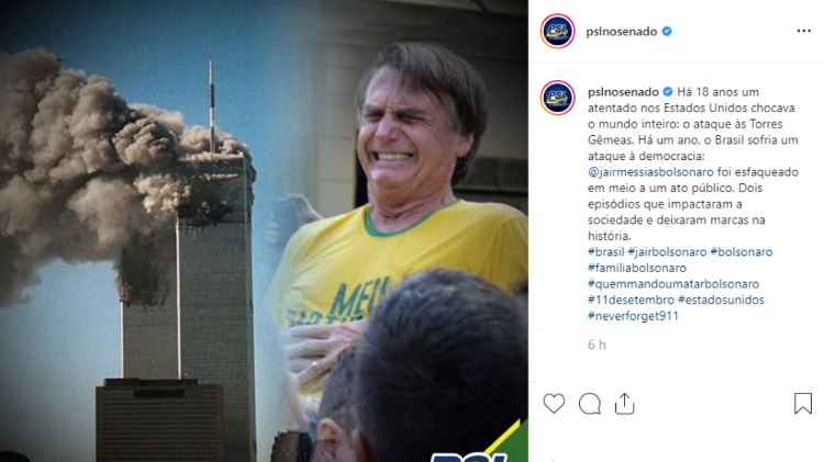 On September 11th, 2019, Brazilian President Jair Bolsonaro's political party, PSL, published on its official Instagram account a post which compared Bolsonaro's stab wound to the attacks on the World Trade Center in 2001.