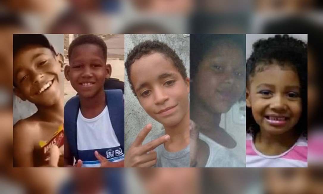 Kauê Ribeiro dos Santos, 12 years old, Kauã Rozário, 11 years old, Kauan Peixoto, 12 years old, Jenifer Cilene Gomes, 11 years old, and Ágatha Félix, 8 years old: victims of violence in Rio in 2019.