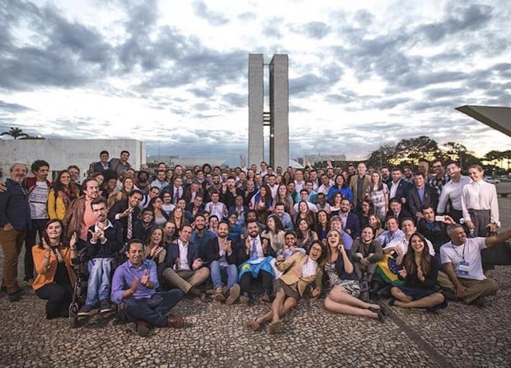 Brazil,RenovaBR movement members in front of Brazil's Congress in Brasilia.