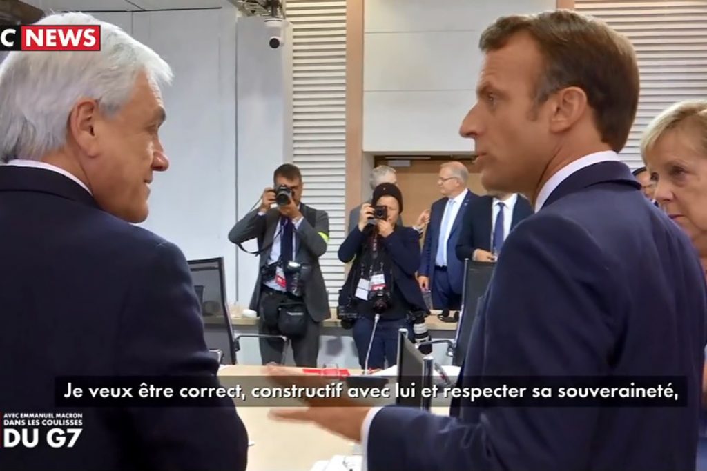 The French television channel CNews' show on the backstage of last month's G-7 meeting in Biarritz, France, captured a conversation between the presidents of Chile, Sebastián Piñera, of France, Emmanuel Macron and German Chancellor Angela Merkel criticizing Jair Bolsonaro. (Photo: internet reproduction/CNews)