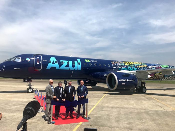 Embraer's E195-E2 aircraft can carry up to 146 passengers, 18 more than the previous E195 version, and consumes about 25 percent less fuel.