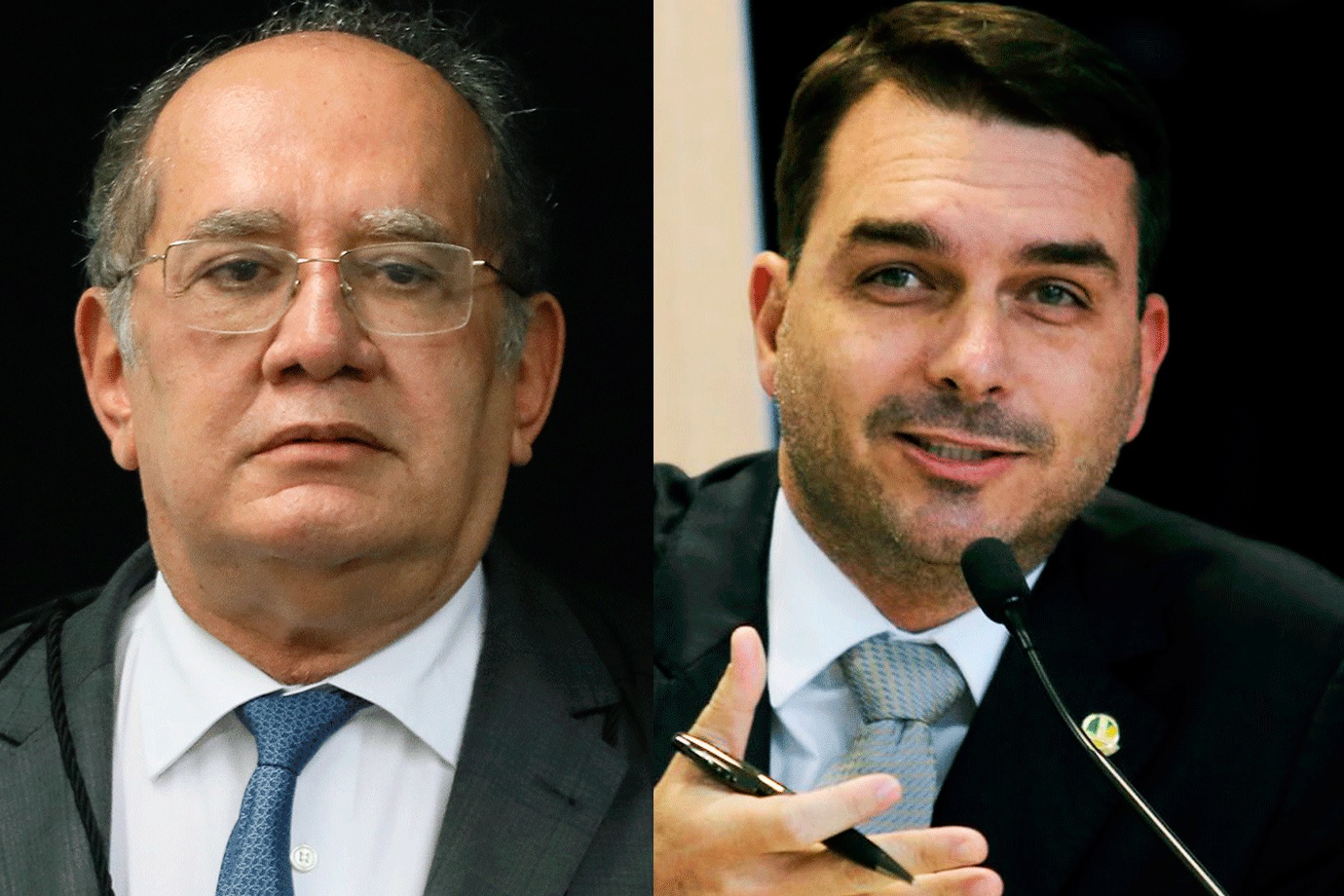 Supreme Court Justice Gilmar Mendes (left) and Senator Flávio Bolsonaro (right).