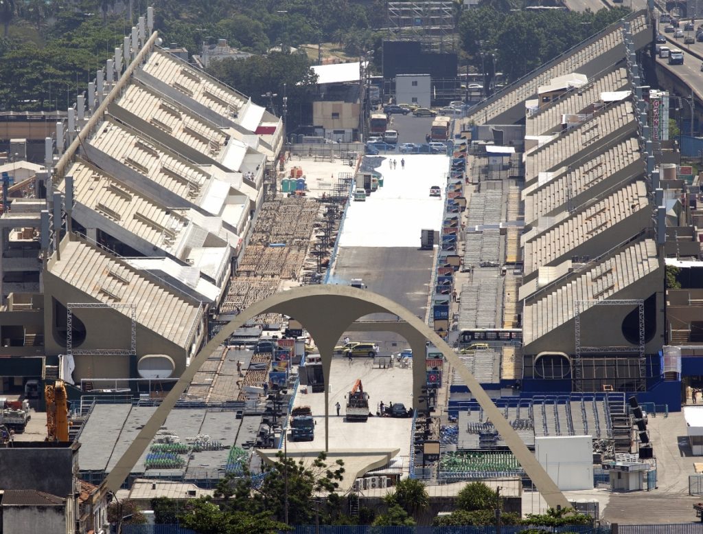 The Sambadrome 'Marquês de Sapucaí' in Rio de Janeiro is a purpose-built parade area for the Rio Carnaval.