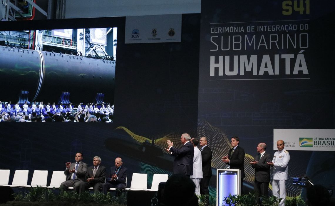 The ceremony marked one of the last building stages of the new Brazilian submarine, named Humaitá or SBR-2.