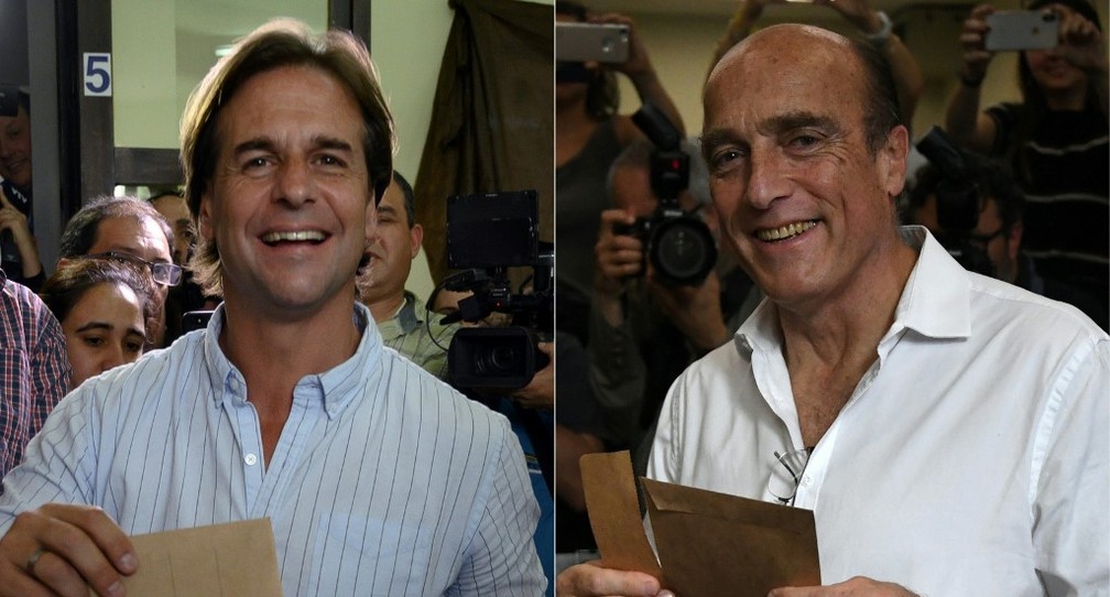 Uruguayan presidential candidates Luis Lacalle Pou (left) and Daniel Martínez (right).
