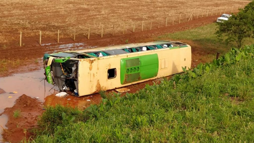After the crash, the bus went off the track.