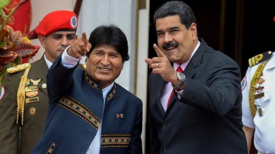 Bolivian ex-President Evo Morales and Venezuelan President Nicolás Maduro.
