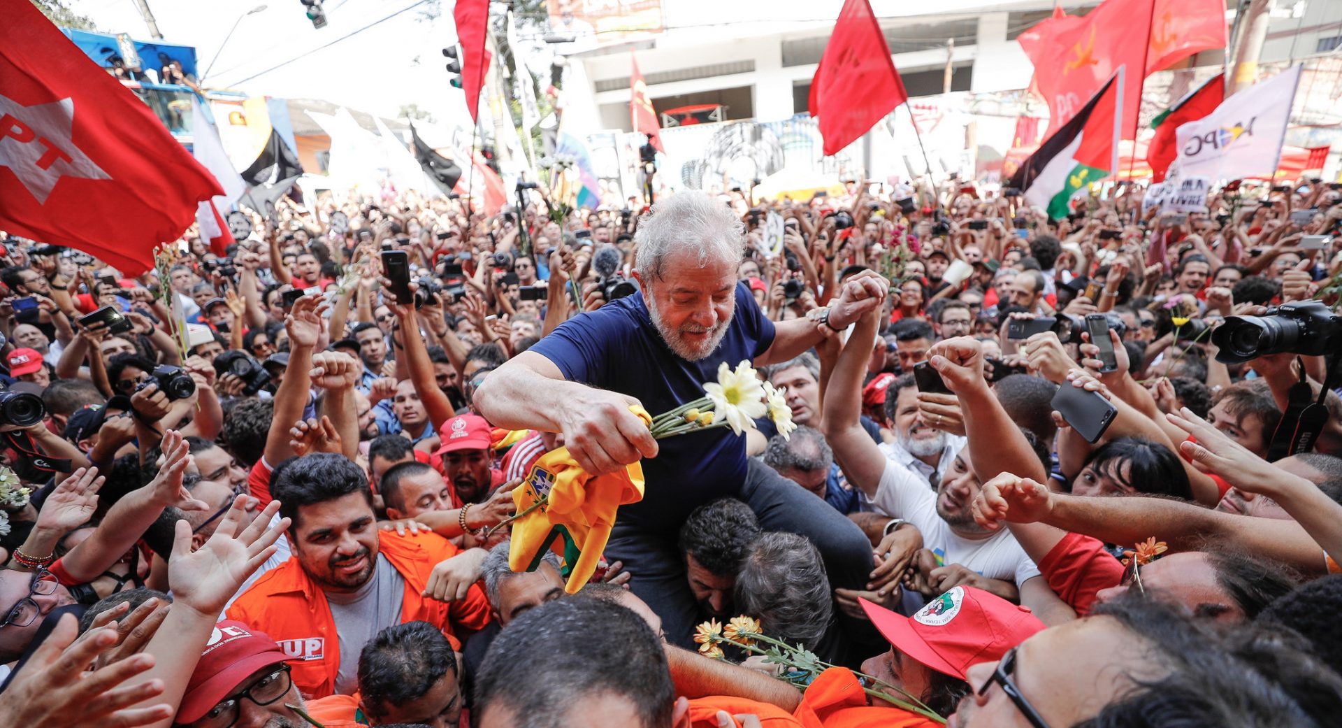 Lula said he would walk to the vigil that had greeted him daily since he was arrested and take a shot of 'cachaça' with his faithful supporters to celebrate.
