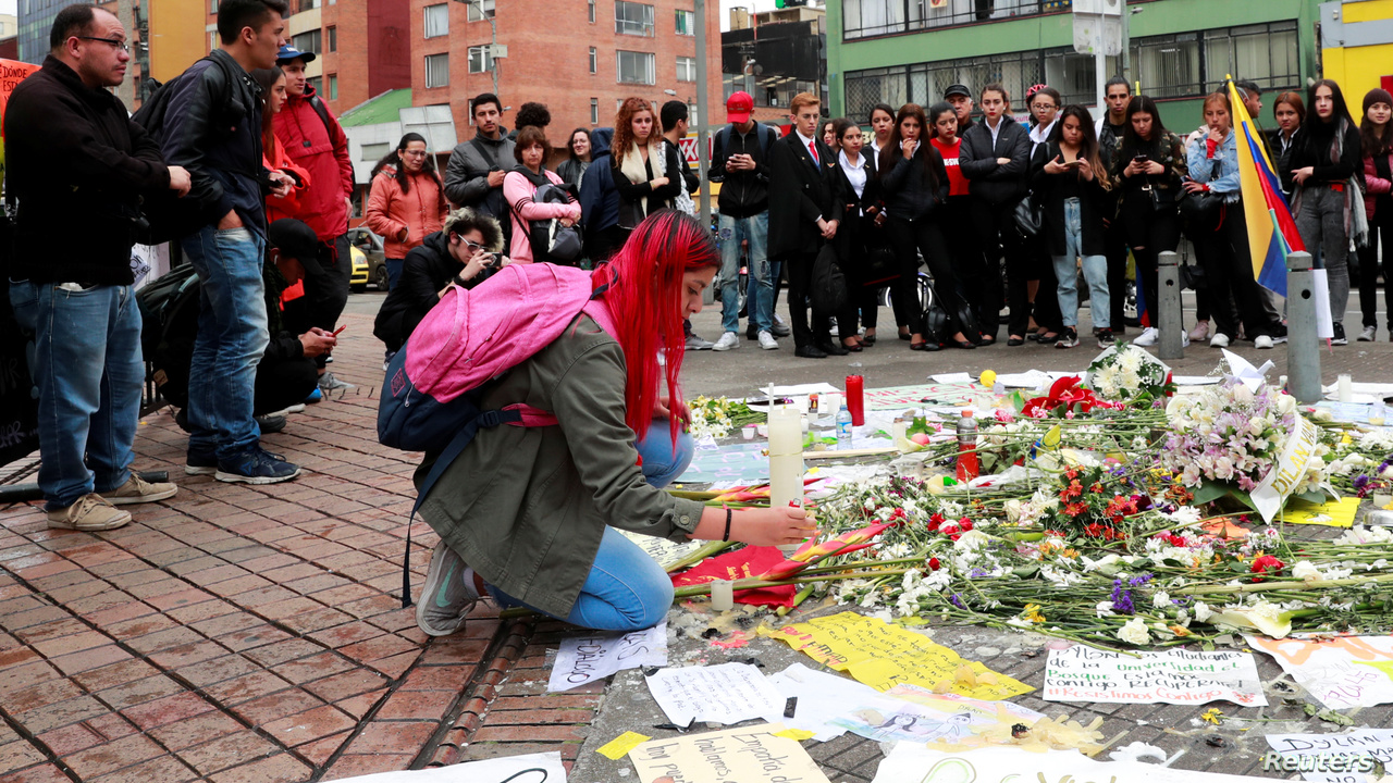 A gathering to honour Dilan Cruz, a teenage demonstrator who died after being injured by a tear gas canister during a strike last week, in Bogota, Colombia.