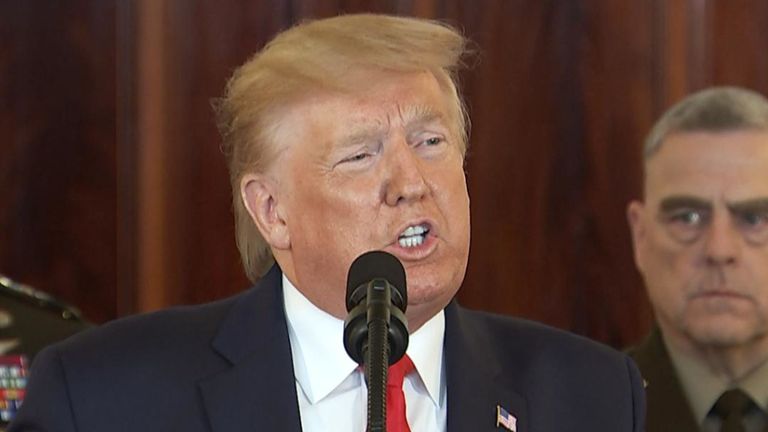 Donald Trump during a speech about Iran