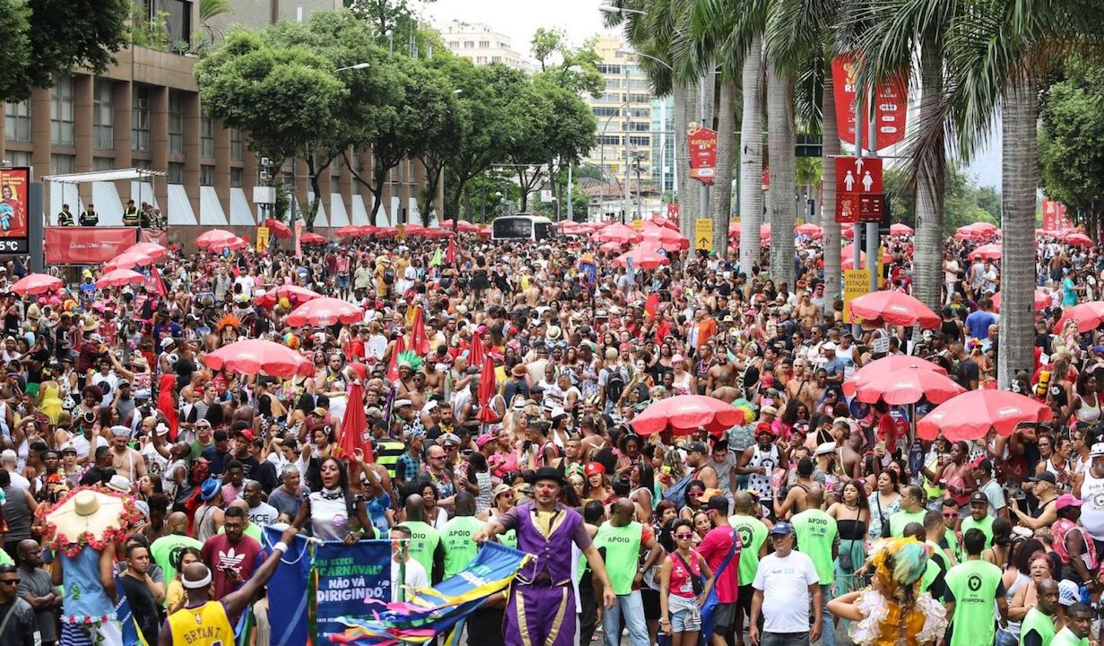 Brazil,Thousands take to the streets during the four days of Carnival for street block parties like this one in the center of Rio.