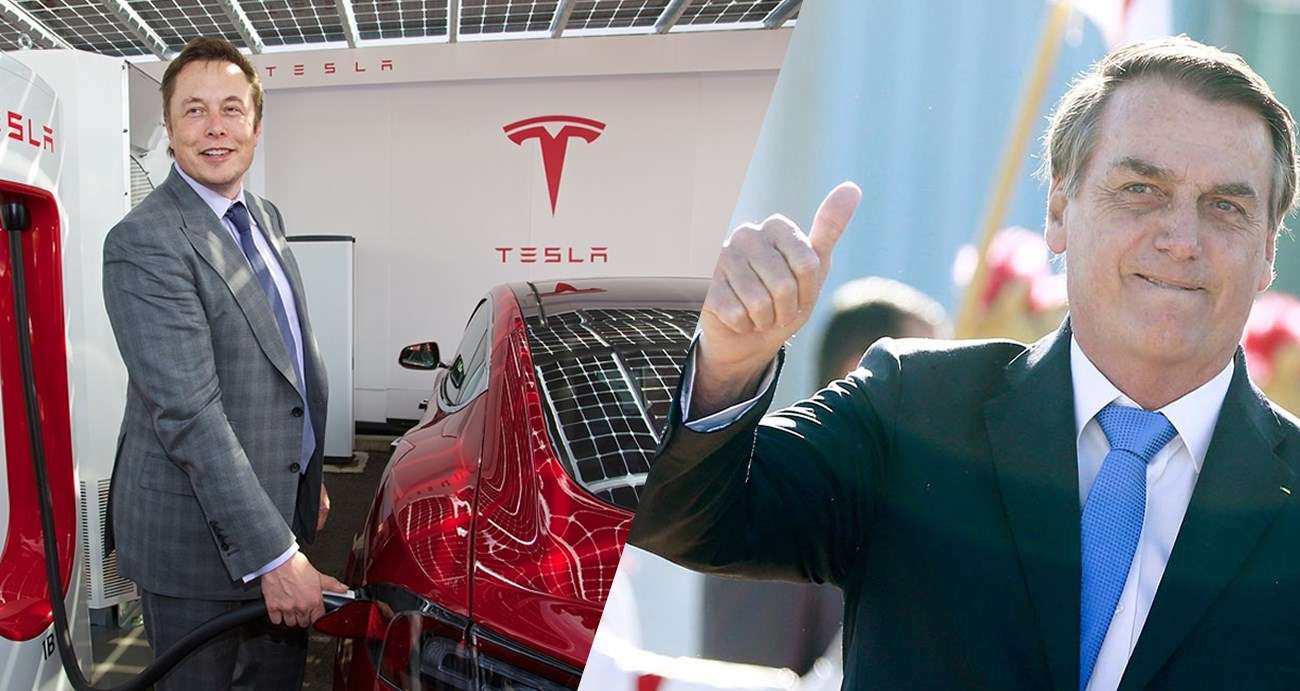 Tesla's CEO, Elon Musk (left) and Brazilian President Jair Bolsonaro (right).