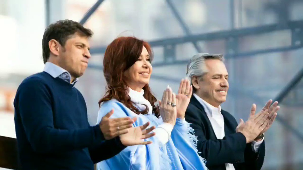 From left to right: Argentinian economist Axel Kicillof, Argentinian Vice-President Cristina Kirchner, and Argentinian President Alberto Fernández.