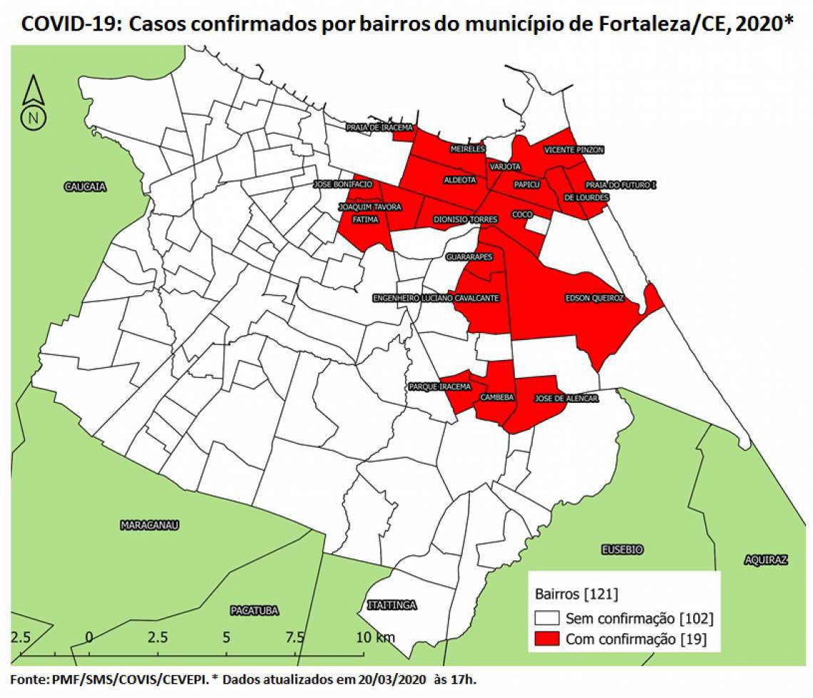 Neighborhoods in Fortaleza with confirmed Covid-19 cases.