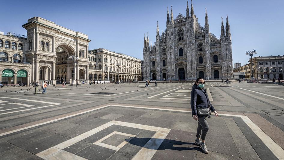 One of Milan's most famous tourist attractions, empty after the coronavirus outbreak in Milan.