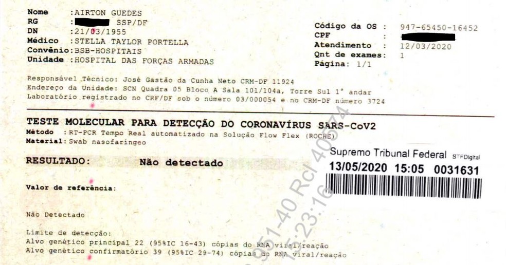 First test report delivered by the government to the Federal Supreme Court.