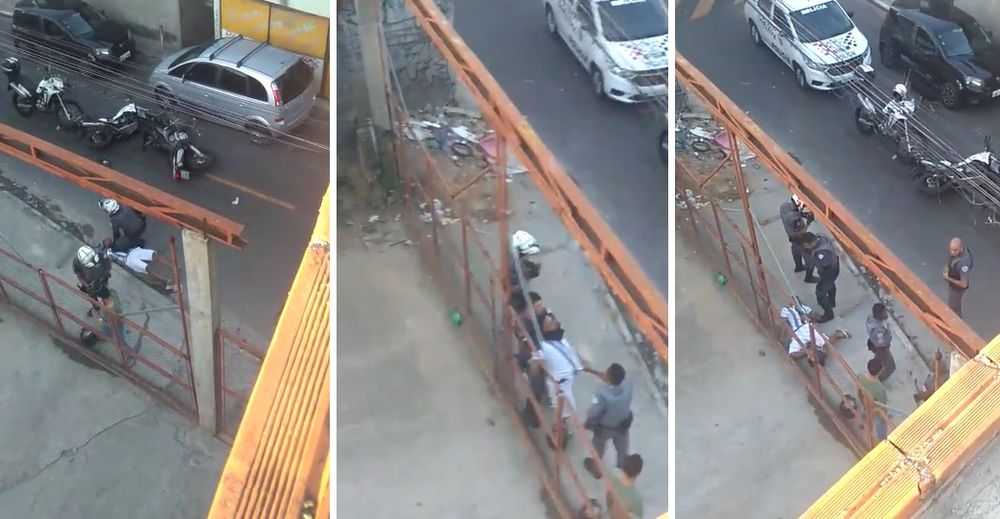There are two excerpts from the recording and they show that the young man was, in fact, choked twice: once on the sidewalk, near a gate, and again on the curb.