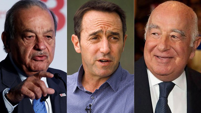 Carlos Slim, Marcos Galperin, and Joseph Safra, the wealthiest entrepreneurs in Mexico, Argentina, and Brazil, respectively, according to the Forbes ranking.