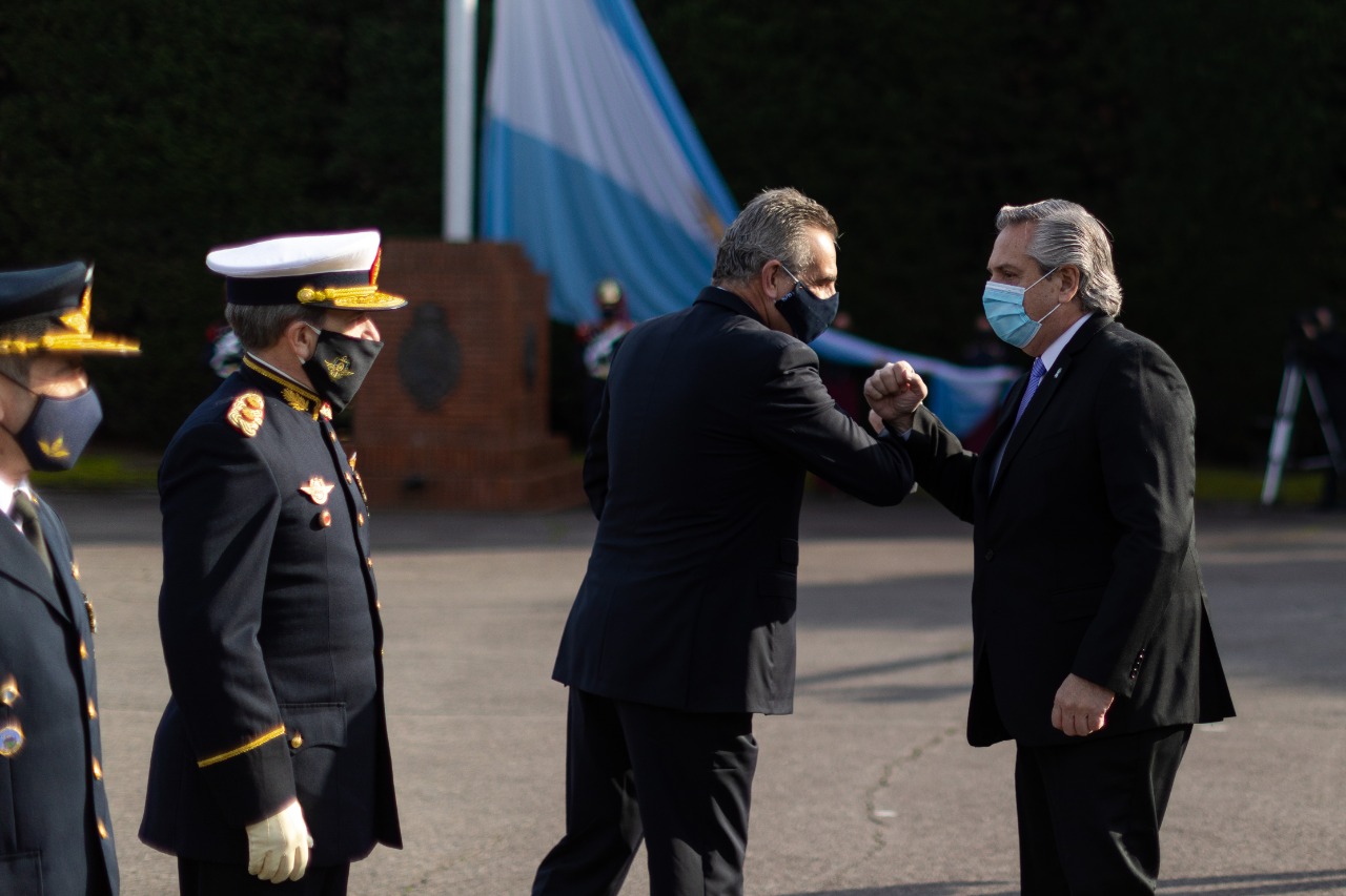 Argentine President Alberto Fernández meets Argentine Defense Minister Agustín Rossi.