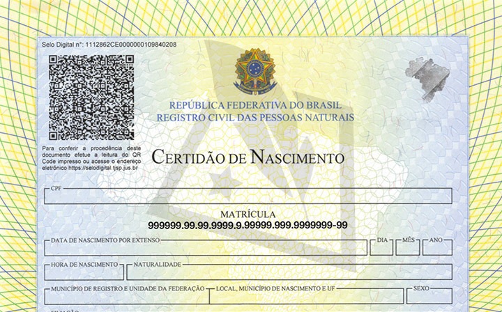Cropped image of a Brazilian birth certificate.