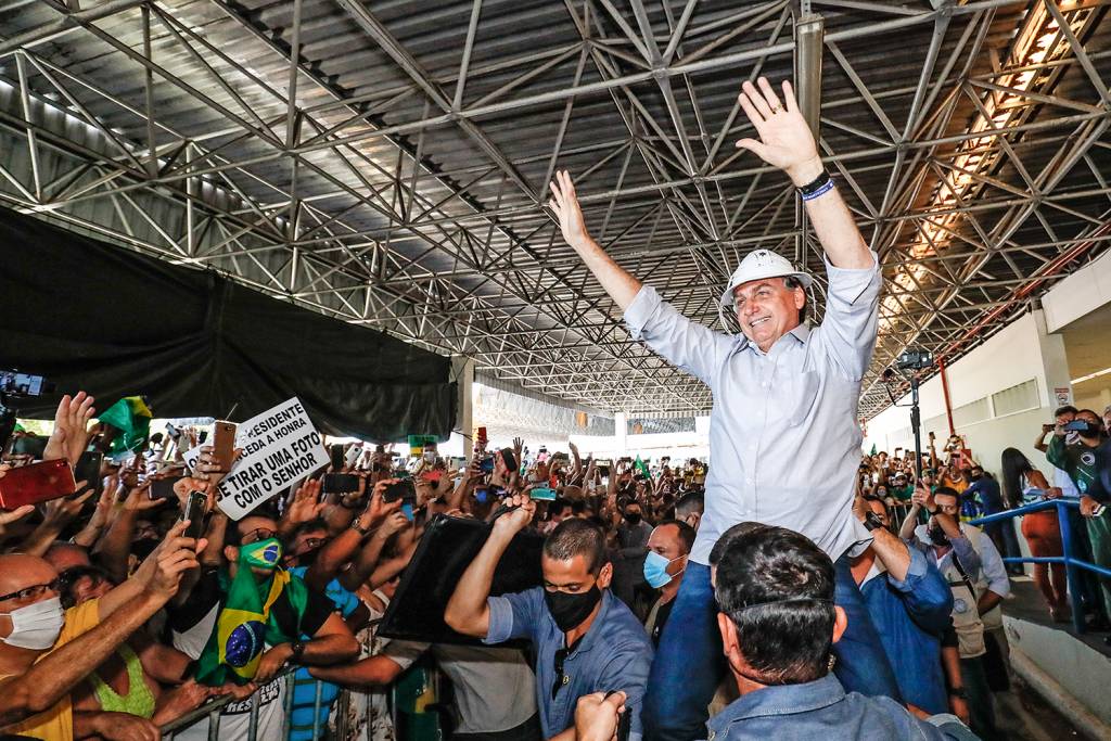 The Brazilian President Jair Bolsonaro at the arrival area of Aracaju's airport, Sergipe's state capital.