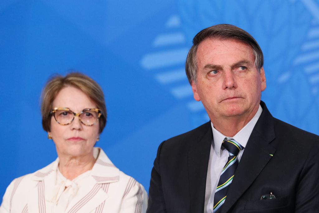 Brazilian Minister of Agriculture Tereza Cristina (left) and Brazilian President Jair Bolsonaro (right).