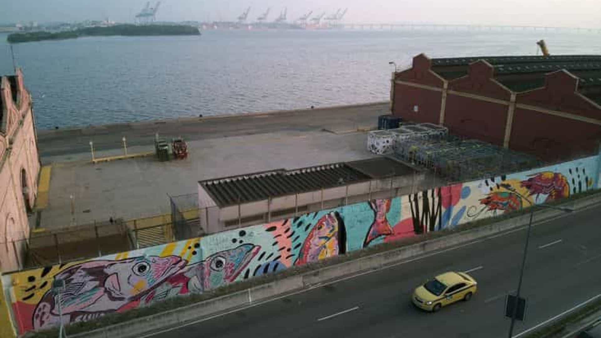 The urban art exhibition "Rua Walls" officially opens on Sunday, September 27th, gathering 18 artists whose works were painted on the walls of the Rio de Janeiro Port, between warehouse 10 and 18 of Rodrigues Alves Avenue, in the central region of the capital of the state of Rio de Janeiro. The artists converted 1.5 kilometers of the warehouses' walls into works of art.