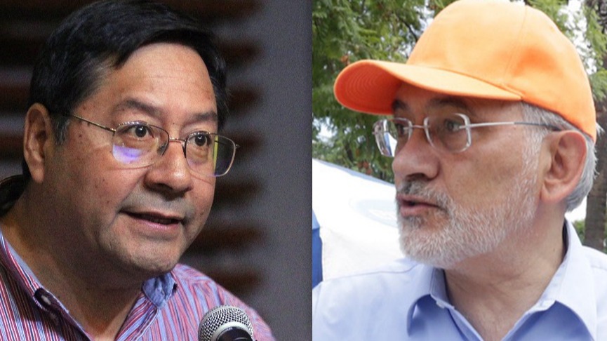 Bolivian presidential candidates Luis Arce (left) and Carlos Mesa (right).