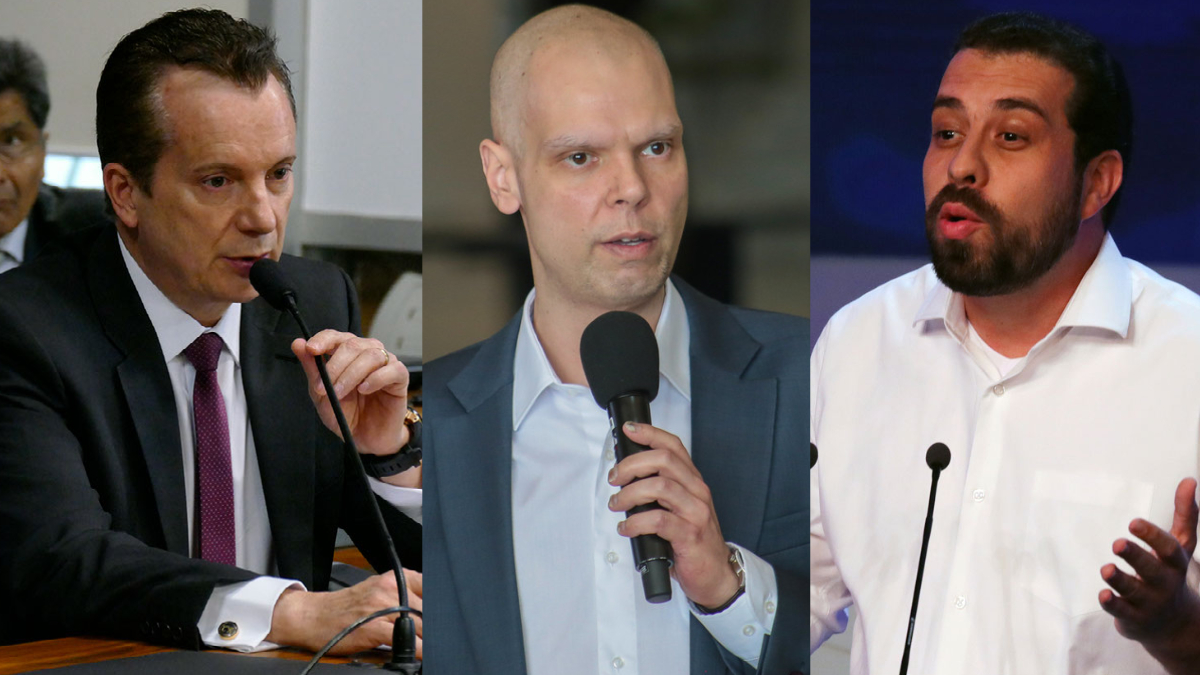 Celso Russomano (left), Bruno Covas (center), and Guilherme Boulos (right).