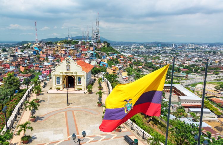 Ecuadorean Flag Waving Against Church In City
