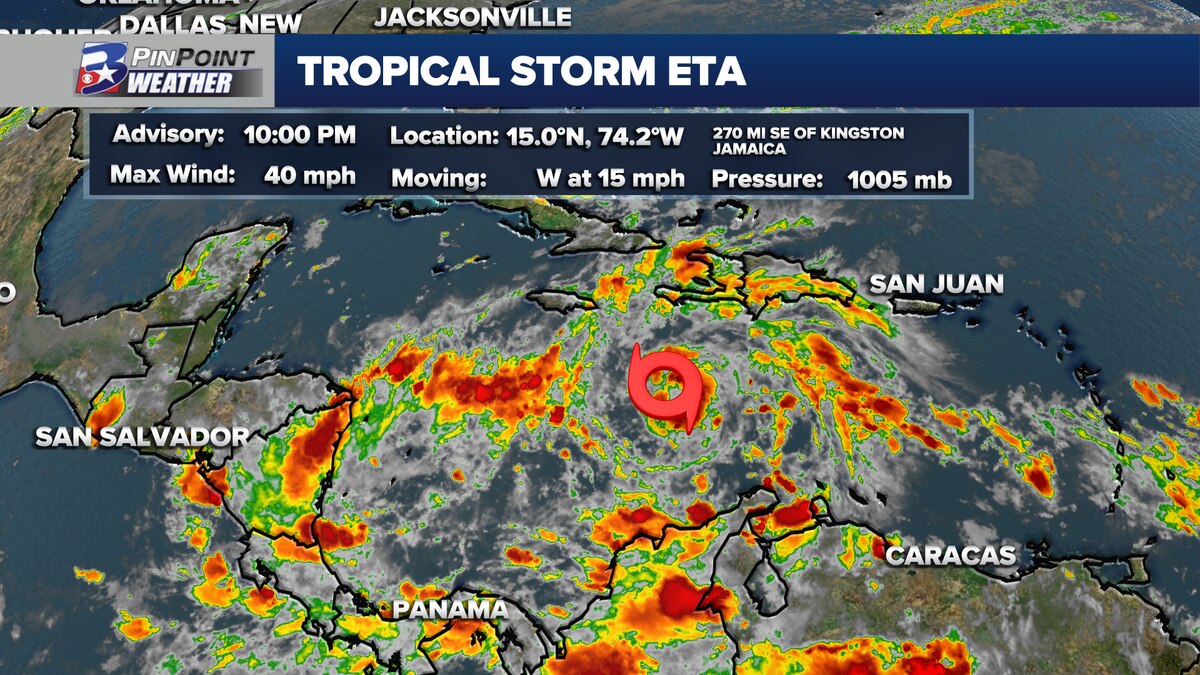 Tropical storm Eta formed in the Caribbean on Saturday evening, headed toward the coast of Nicaragua and Honduras, which it is expected to lash with heavy rain and hurricane-strength winds in the coming days, the National Hurricane Center (NHC) said.