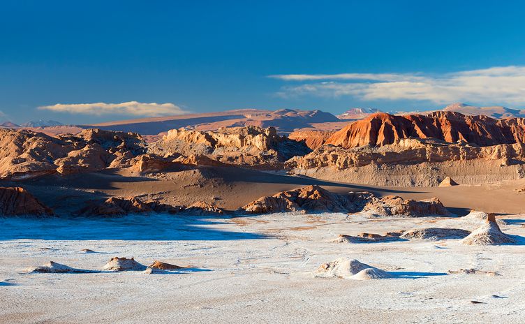 Salar de Atacama is the largest salt flat in Chile. It is located 55 km south of San Pedro de Atacama, is surrounded by mountains, and has no drainage outlets.
