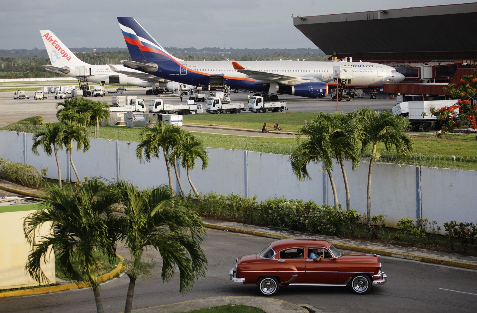 The Aeroflot aircraft for the SU150 Moscow-Havana flight is seen at Havana's Jose Marti International Airport