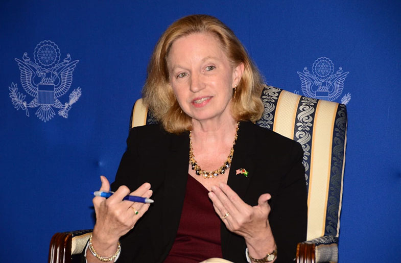With Guyana on track to be the second or third largest oil producer in the Western Hemisphere, US Ambassador Sarah-Ann Lynch says the country has to advance from being a raw material so as to avoid the dreaded resource curse and she also stressed that contracts have to be honoured and that the government is accountable to all of the people.