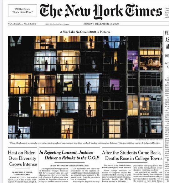 São Paulo’s Edificio Copan Illustrates NYTimes’ Front Page - 2020: A Year Like No Other